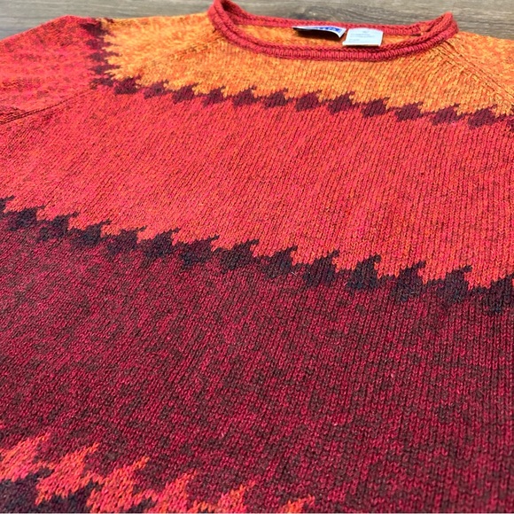 Erika & Co Orange Brown Colorblock Houndstooth Sweater Sz XL Y2K Fall - Picture 5 of 9